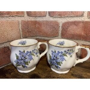 Vintage Gold Trim Forget-me-not Tea Cups England Heirloom Fine Bone China